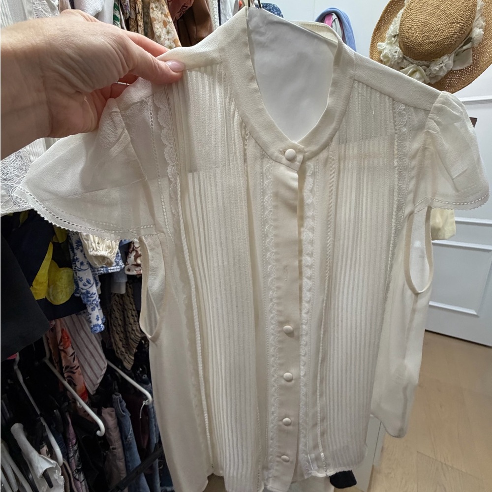 Classic Cream Lace-Trim Women's Blouse